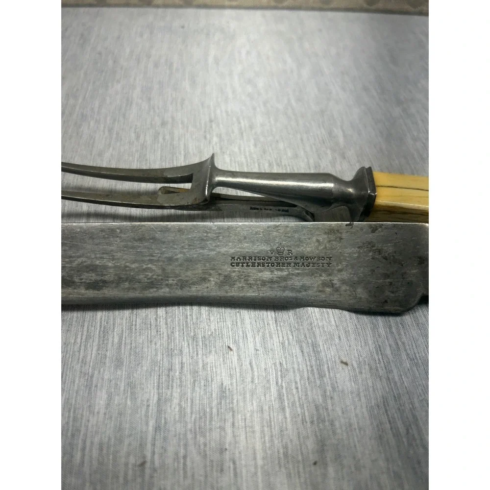 Antique Harrison Bros & Howson Victorian Carving Set Bone Handle Sheffield Steel